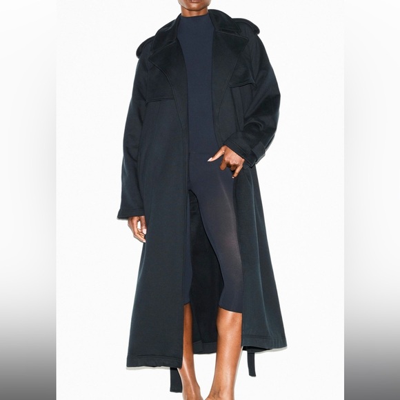 SKIMS Boyfriend Fleece Oversized Trench Coat Onyx Black Size 2X NWT - Picture 10 of 13